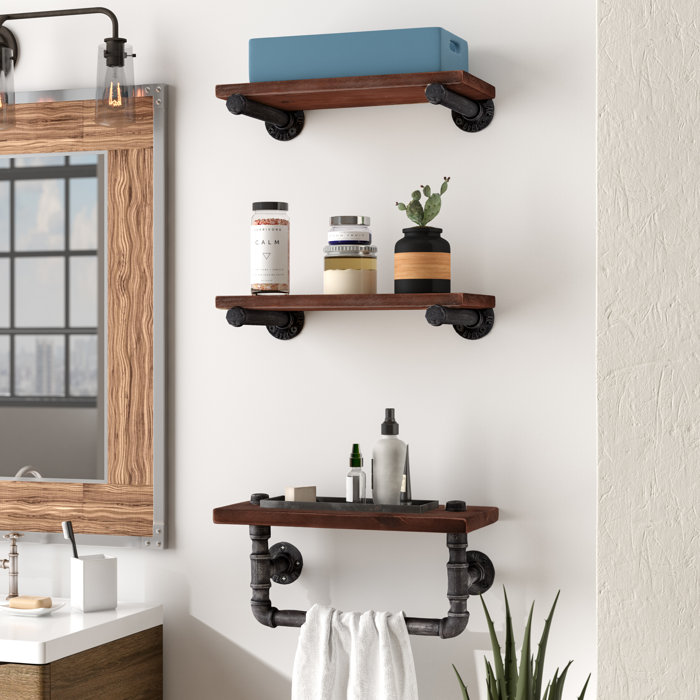 Walnut Wood Floating 3 Piece Wall Shelf Set Walnut Wood Floating 3 Piece Wall Shelf Set