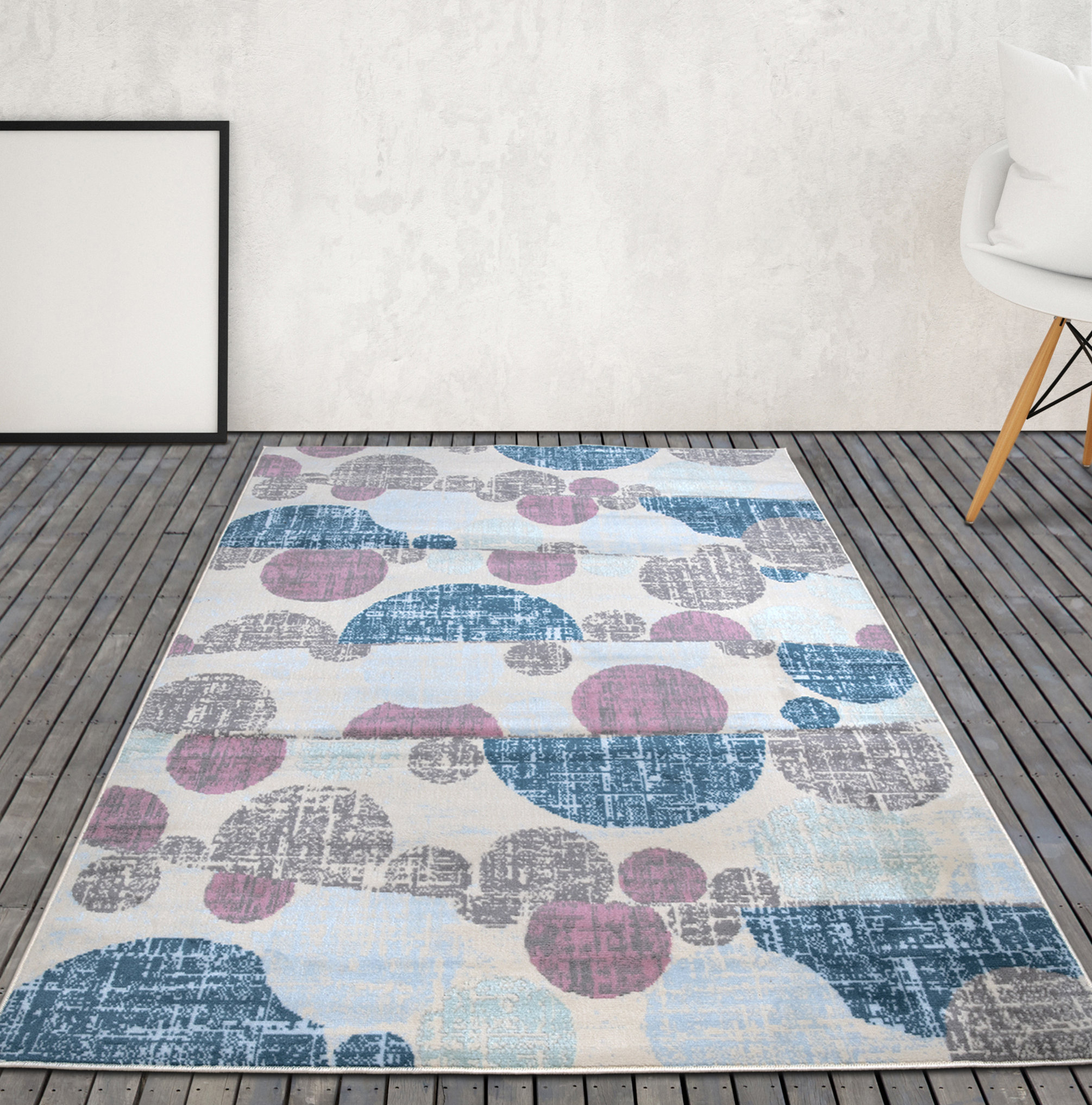 Latitude Run Power Loom Ivory Blue Pink Rug Wayfair