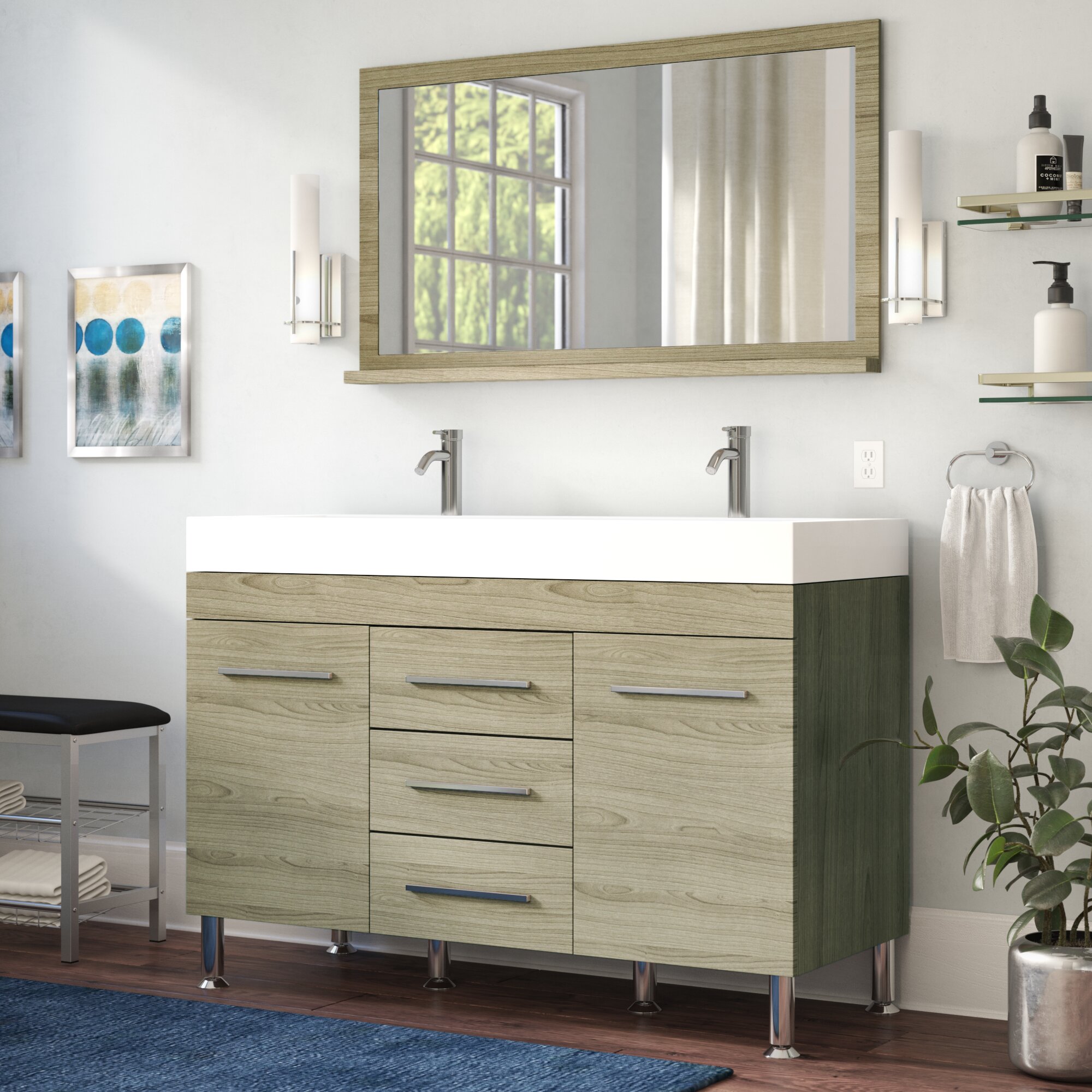 wade logan waldwick 48" double modern bathroom vanity set with