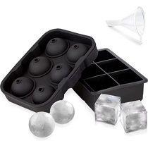 Ice Cube Trays for Whiskey and Cocktails ，Silicone Large Ice Cube Tray，Round Ice Ball Mold with 2 Funnels，Small Ice Cube Maker with Openable Lid，BPA-free，Marble Blue 3 Pack 