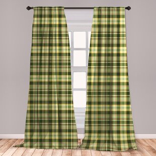 Ambesonne Olive Green 2 Panel Curtain Set Quilt Pattern Traditional Scottish Design Checkered Geometrical Lightweight Window Treatment Living Room
