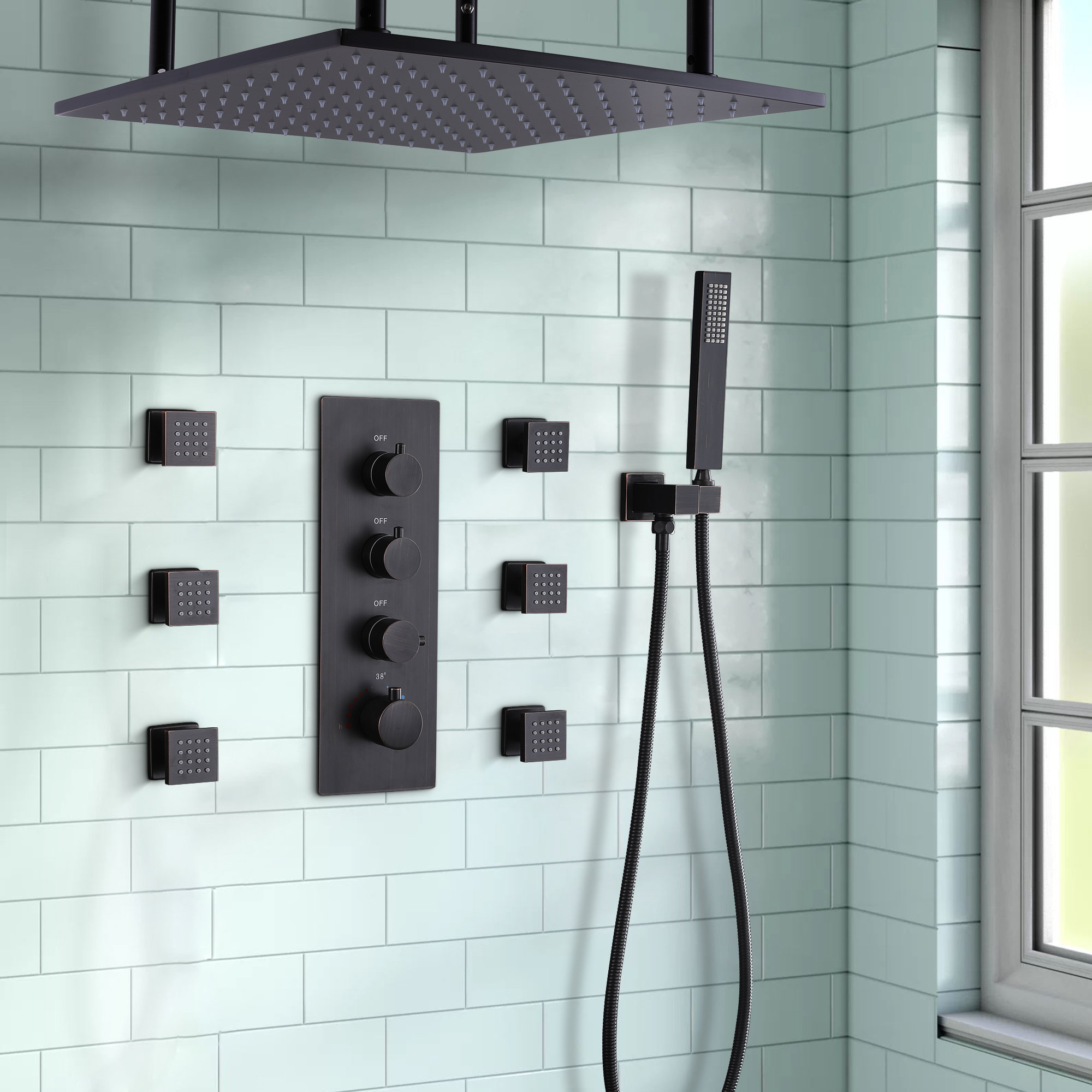 Aimasha Thermostatic Complete Shower System with RoughIn Valve Wayfair