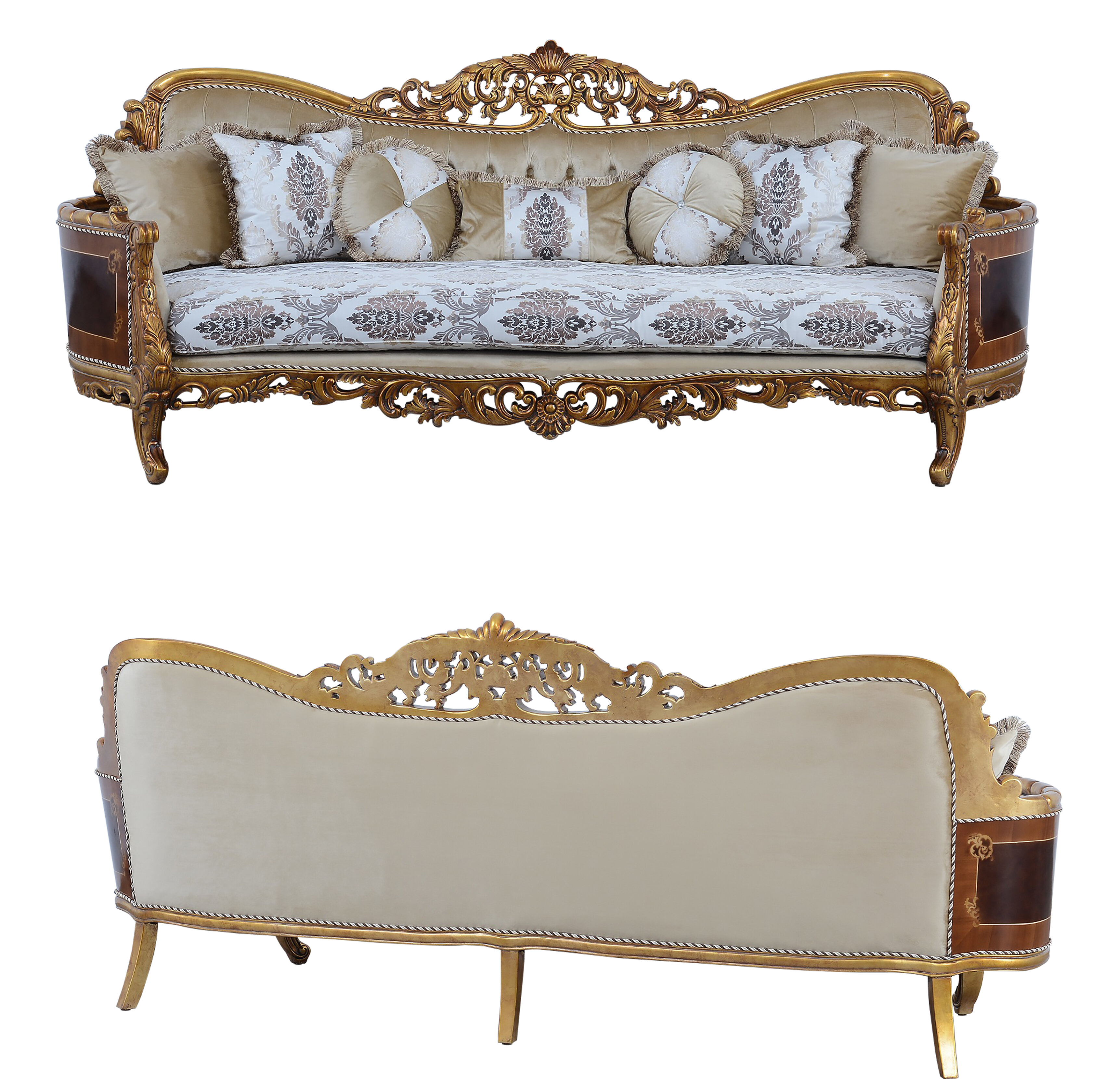 Hand Carved Wood And Polyester Curved Sofa In Baroque Style Multicolor