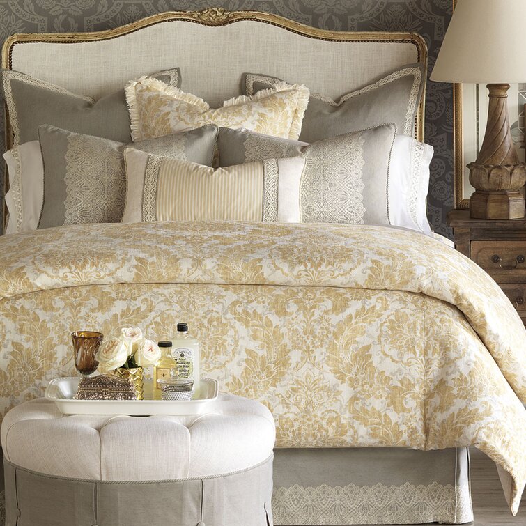 Eastern Accents Sabelle Gold/Off-White Linen Farmhouse / Country Duvet ...