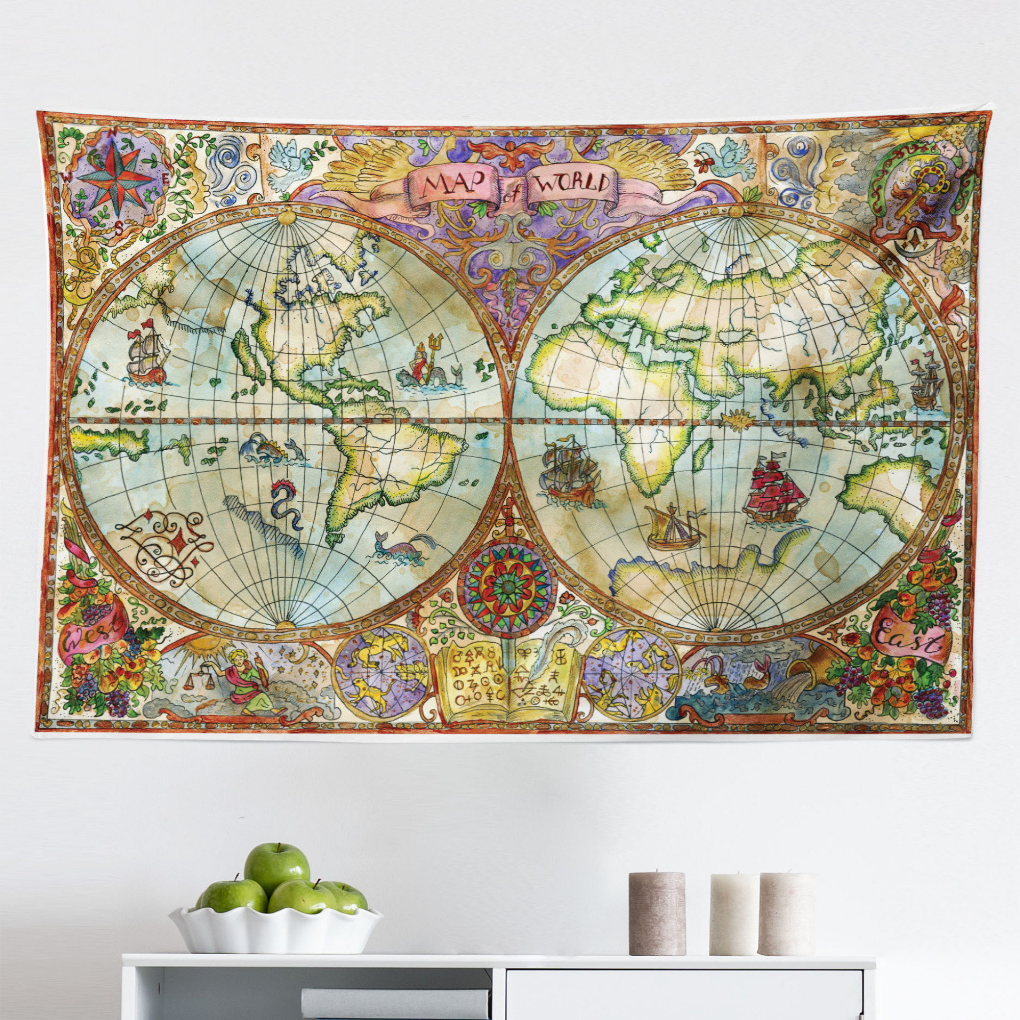 East Urban Home Ambesonne Watercolor Tapestry Vintage World Map Antique Grunge Drawings Mystic Adventure Discovery Fabric Wall Hanging Decor For Bedroom Living Room Dorm 45 X 30 Multicolor Wayfair