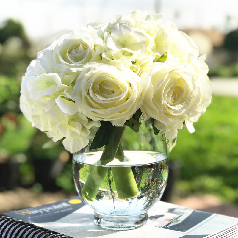 House Of Hampton Artificial Rose And Hydrangea Floral Arrangement In Vase Reviews Wayfair
