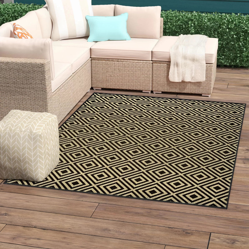 Wrought Studio Lipson Geometric Black Indoor Outdoor Area Rug