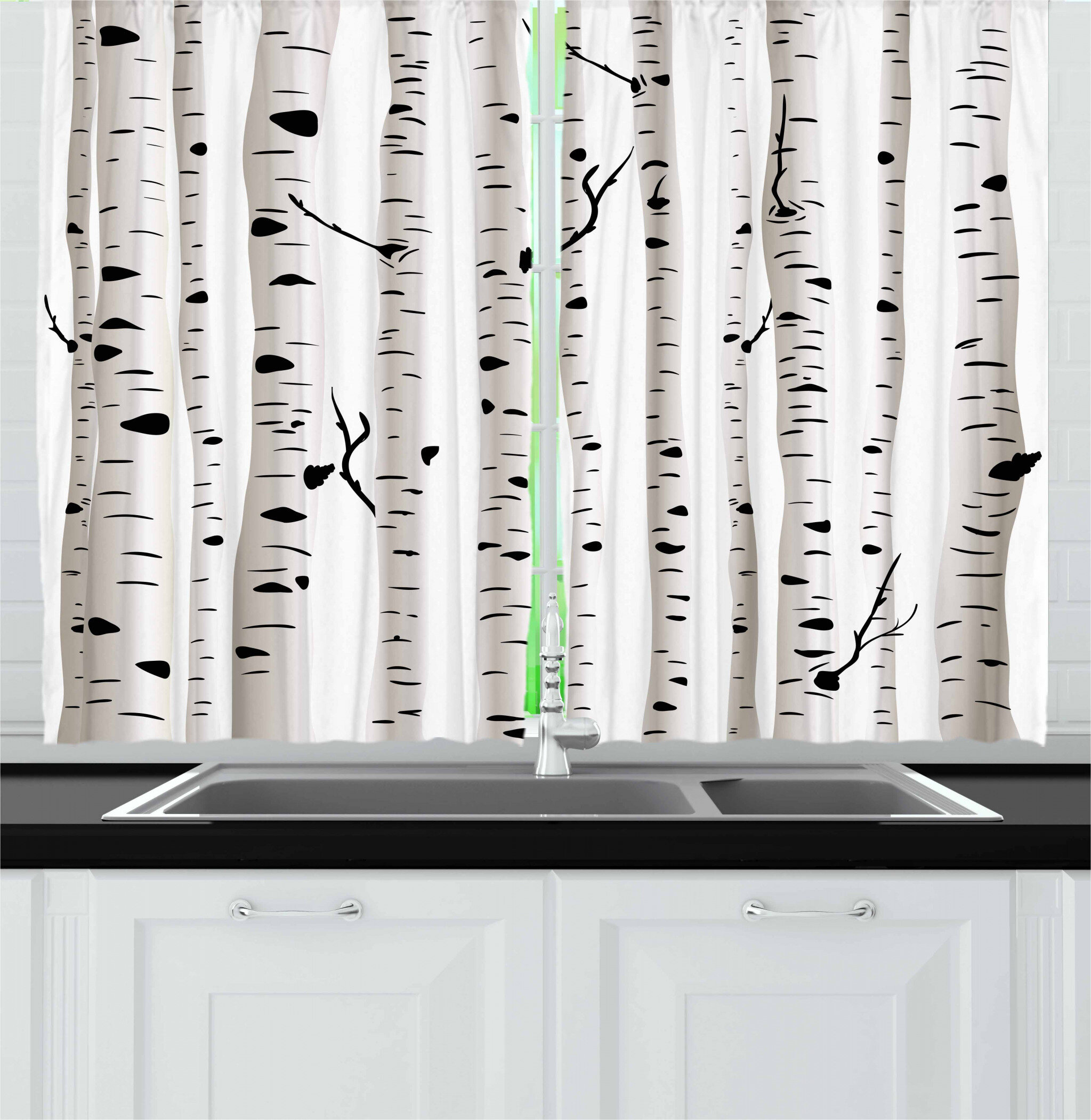 East Urban Home 2 Piece Birch Tree Kitchen Curtain Wayfair