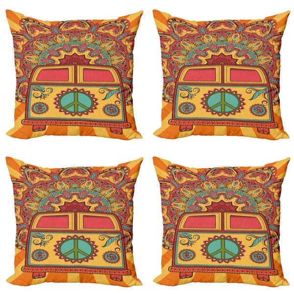 Ambesonne 70s Party Throw Pillow Cushion Cover Hippie Peace and Love and Signs 2 Fingers Pacifist Colorful Design Art 16 X 16 Decorative Square Accent Pillow Case Red Purple 