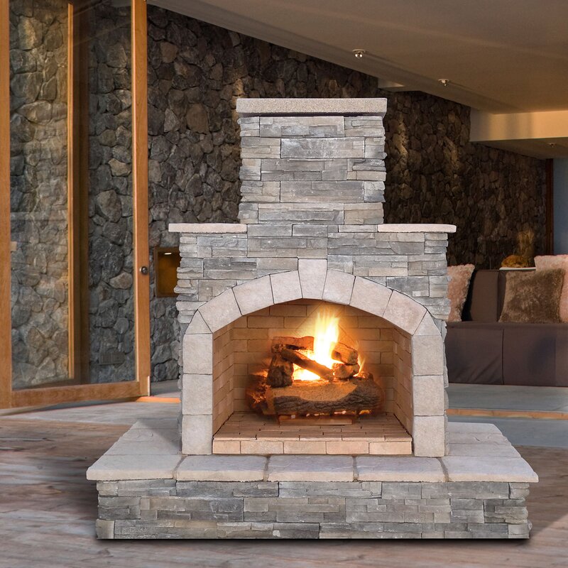 Cal Flame Stone Veneer Propane Natural Gas Outdoor Fireplace