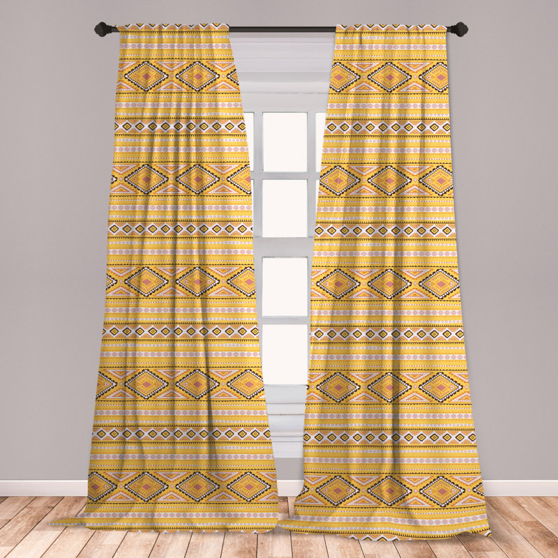 East Urban Home Ambesonne Yellow And White Curtains Tribal Inspirations Timeless Motifs Of Rhombuses And Triangles Window Treatments 2 Panel Set For Living Room Bedroom Decor 56 X 63 Yellow Blush Brown Wayfair