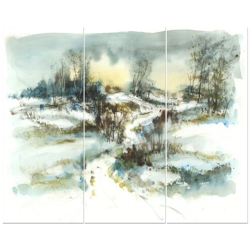 East Urban Home Path With Winter Pond Illustration Oil Painting Print Multi Piece Image On Wrapped Canvas Wayfair