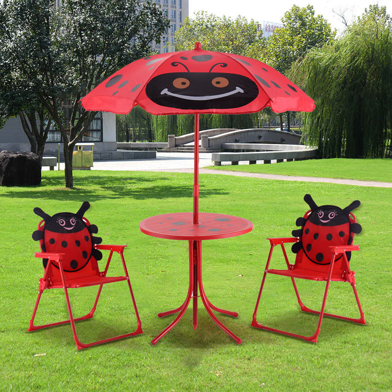 Isabelle Max Kids Patio Folding Table And Chairs Set Beetle With Umbrella Wayfair Ca
