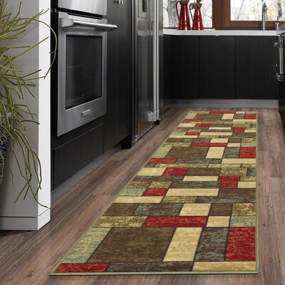 Ottohome  Machine Washable Non-Slip Boxes Area Rug For Living Room, Hallway Runner, Entryway Rug