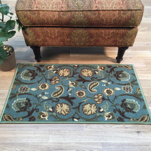 Harland Floral Teal Blue Indoor Doormat