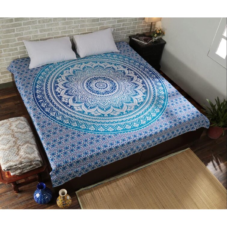 SIZE SELECTION Indian Cotton Ombre Mandala Green Tapestry Bedding Throw Decor 