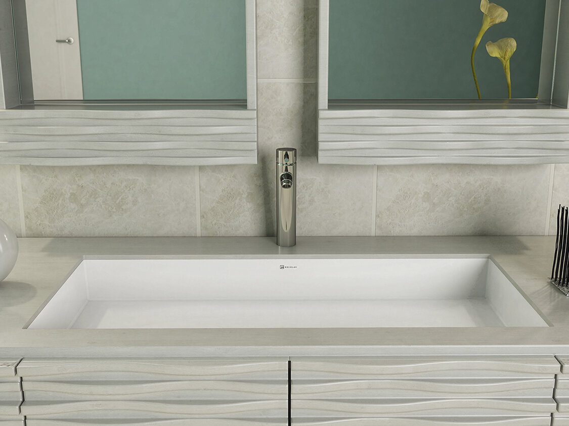 Sondra Solid Surface Acrylic Rectangular Undermount Bathroom Sink With Overflow