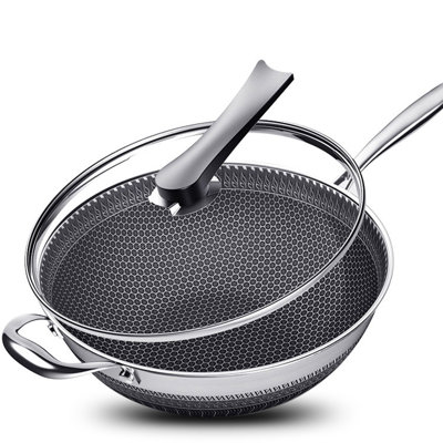 12" Stainless Steel Stir Fry Wok with Glass Cover