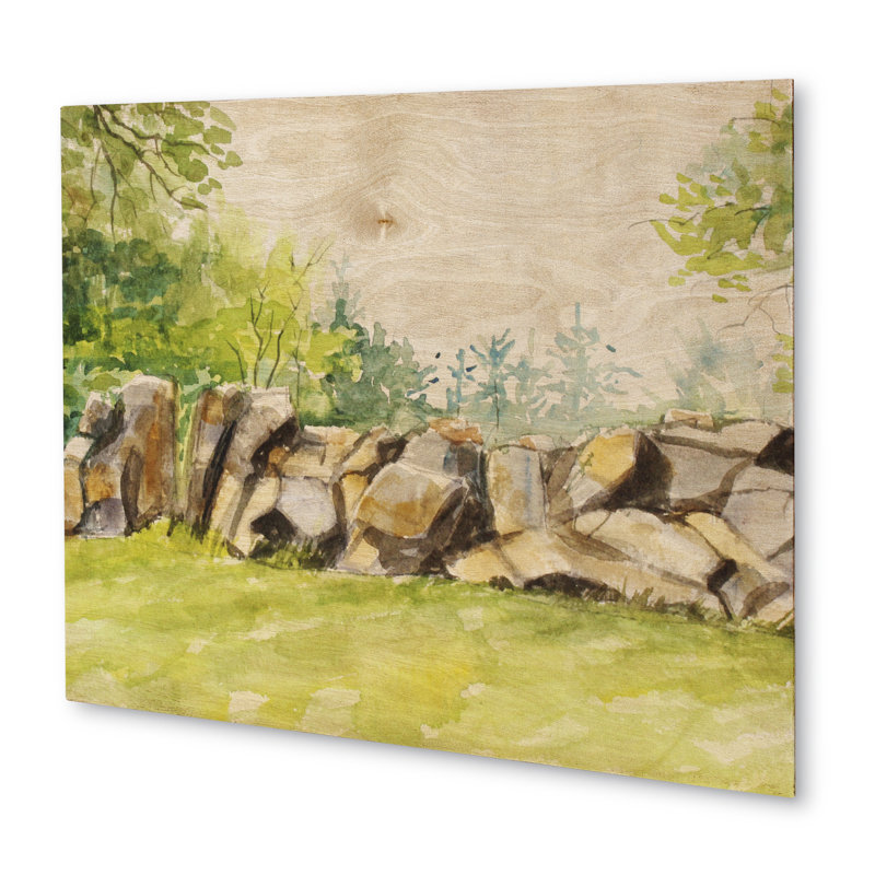 Alcott Hill Rock Wall Watercolor Painting Print On Paper Wayfair