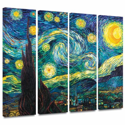 'Starry Night' by Vincent Van Gogh 4 Piece Painting Print on Wrapped Canvas Set ArtWall