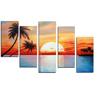'Tropical Sunset' 5 Piece Painting on Canvas Set