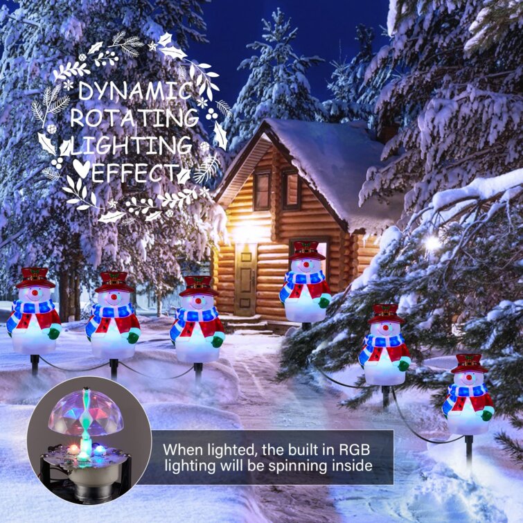 3-in-1 Landscape Path Lights for Holiday Decoration Waterproof LED Snowman Walkway Stake Lights for Decor Garden Park Lawn Yard Christmas Snowman Pathway Lights Outdoor Porch Plug in 