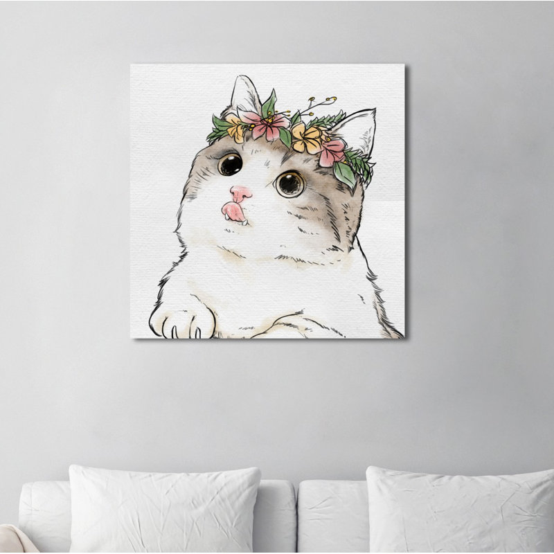 Ebern Designs Floral Crown Kitten By Oliver Gal Watercolor