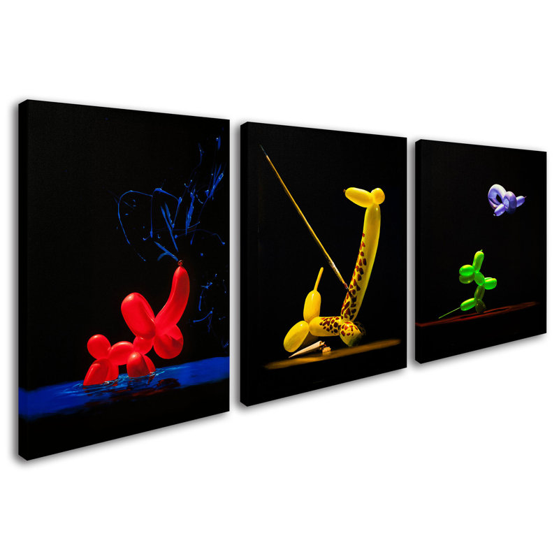 Trademark Art Balloon Animals Painting Print 3 Panel Art Set On