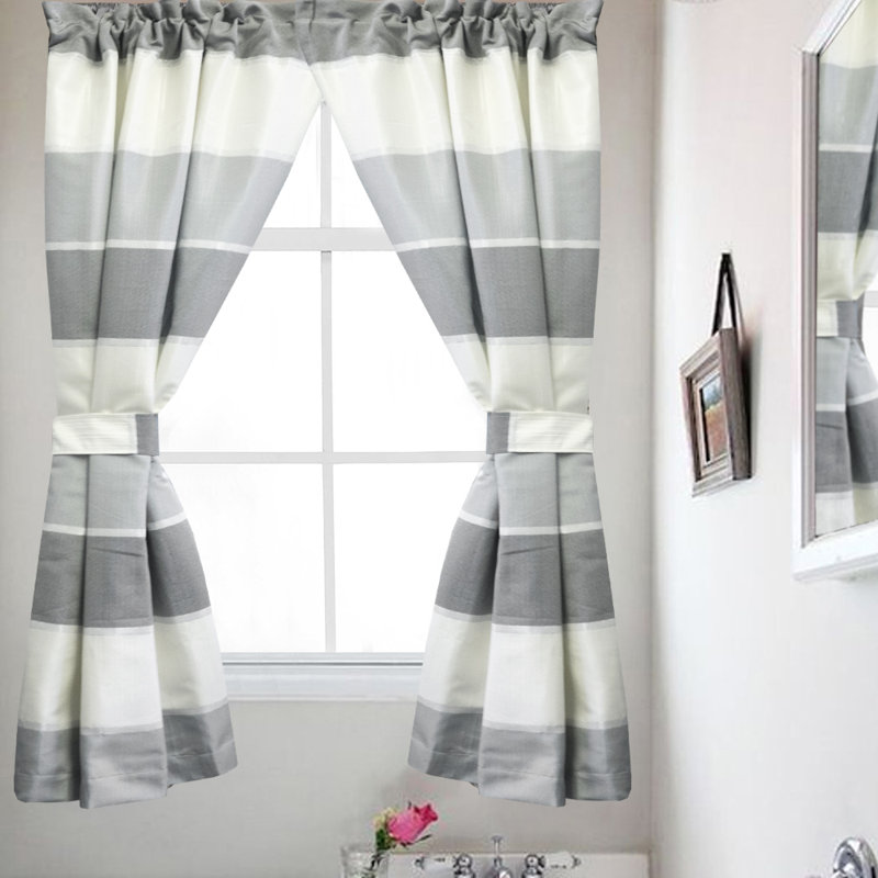 Longo Bathroom Window Striped Rod Pocket Curtain Panels