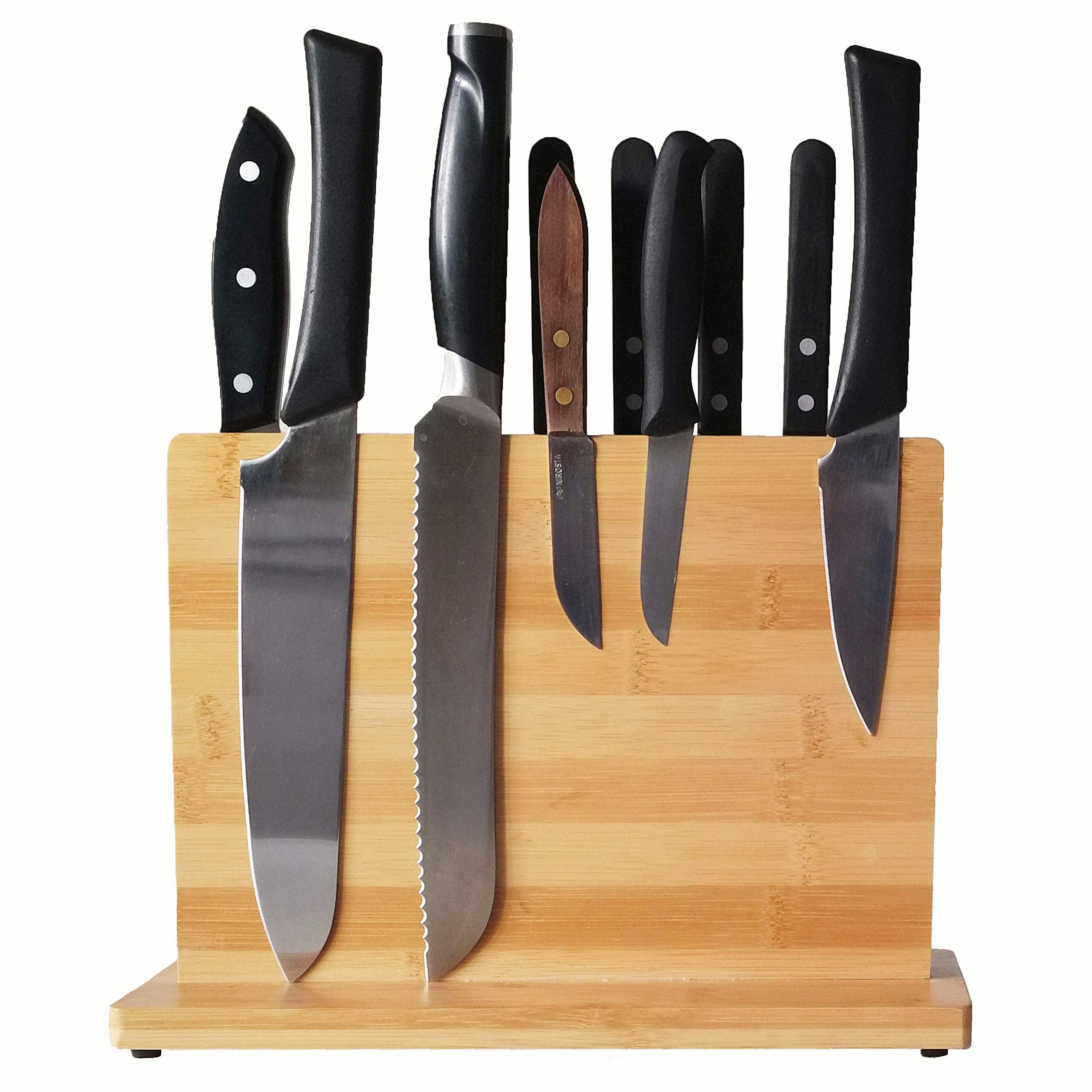 Hou Double Sided Bamboo Magnetic Knife Block Fits All Knives And Other Utensils Up To Displays Knives Keeps Knives Sharp And Clean Easy Access To Knives While Cooking Wayfair