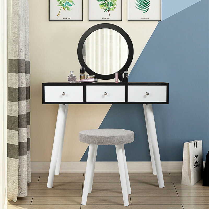 Canora Grey Ranson Makeup Vanity Set With Stool And Mirror Wayfair