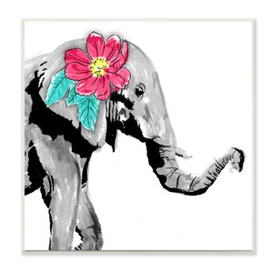 Elephant with Floral' Graphic Art Print