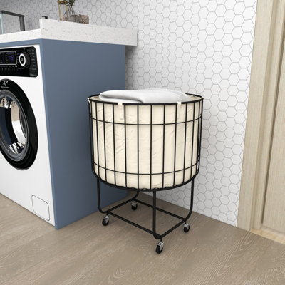Everette Metal Deep Set Wire Basket Storage Cart with Wheels