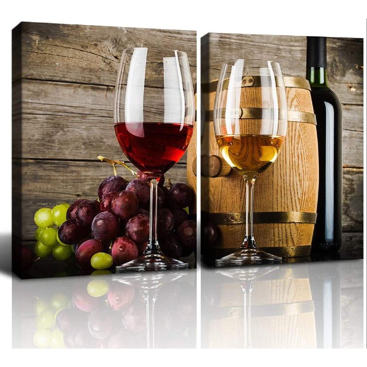 Framed Wine And Fruit Grape Glass Canvas Print Wall Art Painting Food Picture 