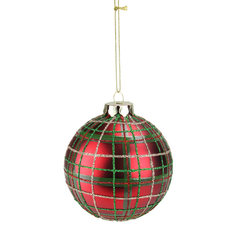 Northlight Greenred And Gold Plaid Glass Ball Christmas Ornament 3 25 80mm Wayfair