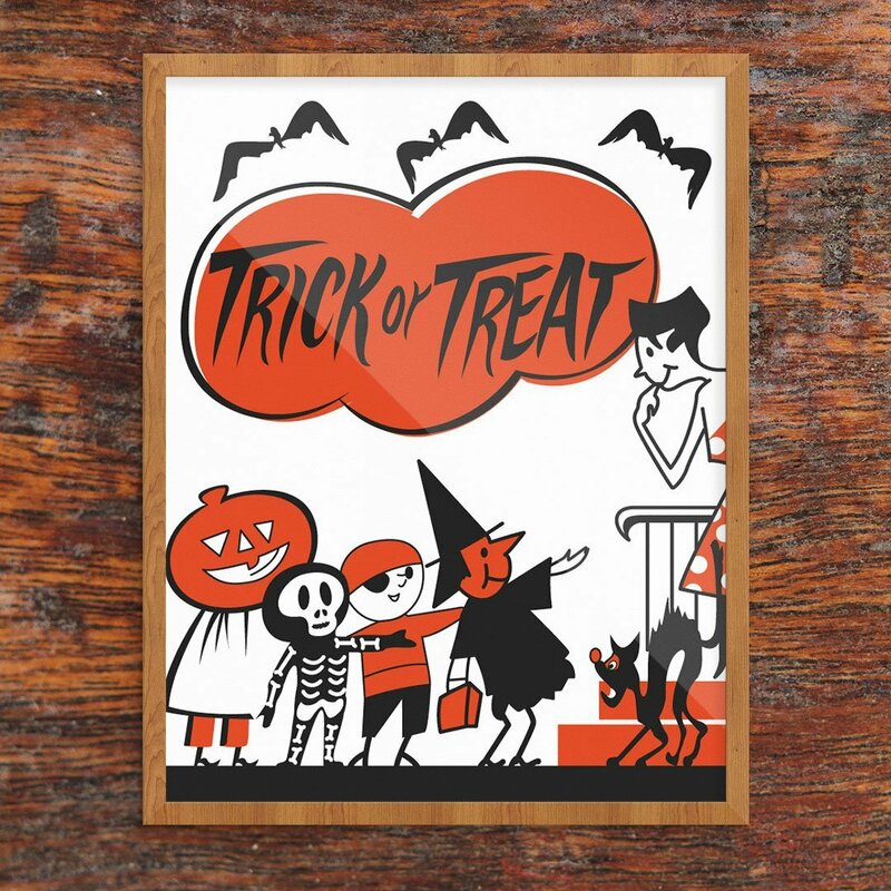 'Trick or Treaters at the Door' Graphic Art Print - Halloween Wall Decor