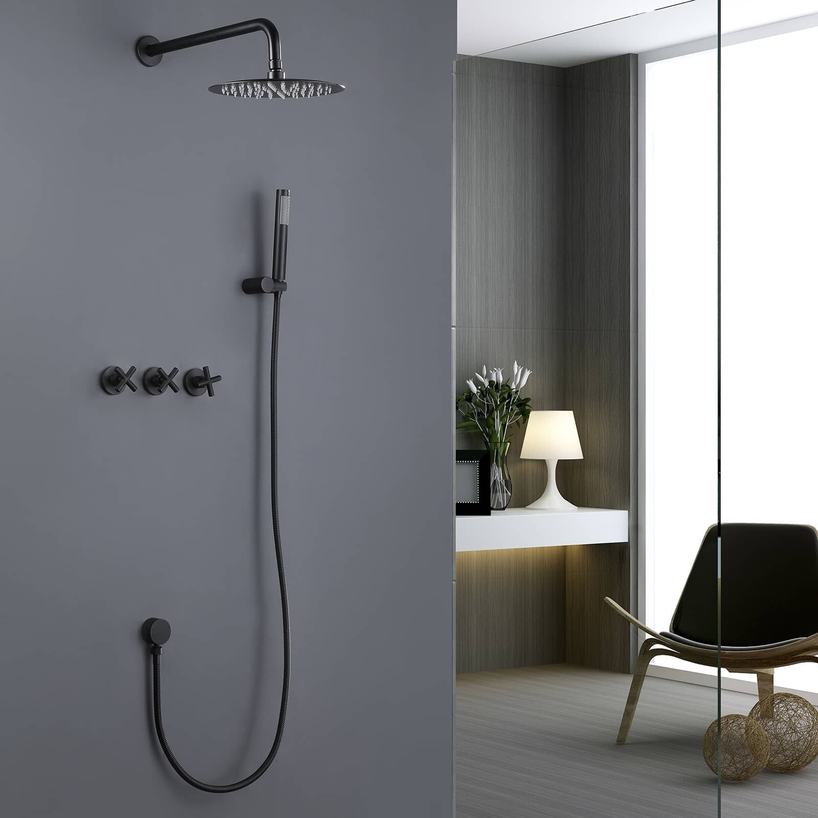 Cold & Hot Ceramic Decor Mixer Handle For Black Bathtub Hand Shower Faucet Set 