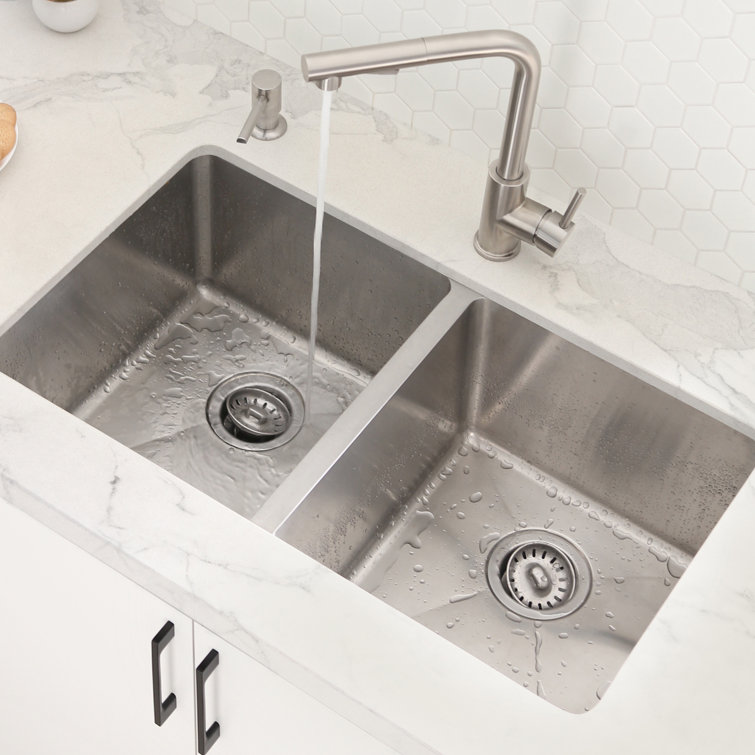 Stylish 31 X 18 Double Basin Undermount Kitchen Sink With Basket Strainers Reviews Wayfair Ca