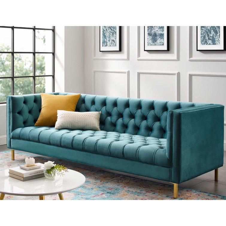 Etta Avenue™ Casta 89.5'' Velvet Rolled Arm Chesterfield Sofa & Reviews