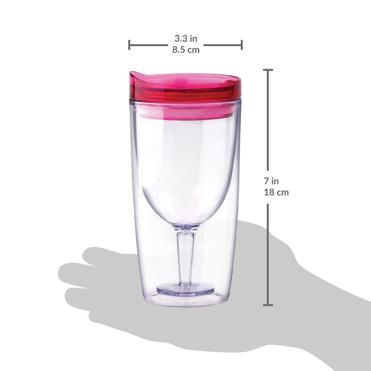 Vino2Go Double Wall Insulated Acrylic Wine Tumbler with Pink Slide Top Lids 10 oz.