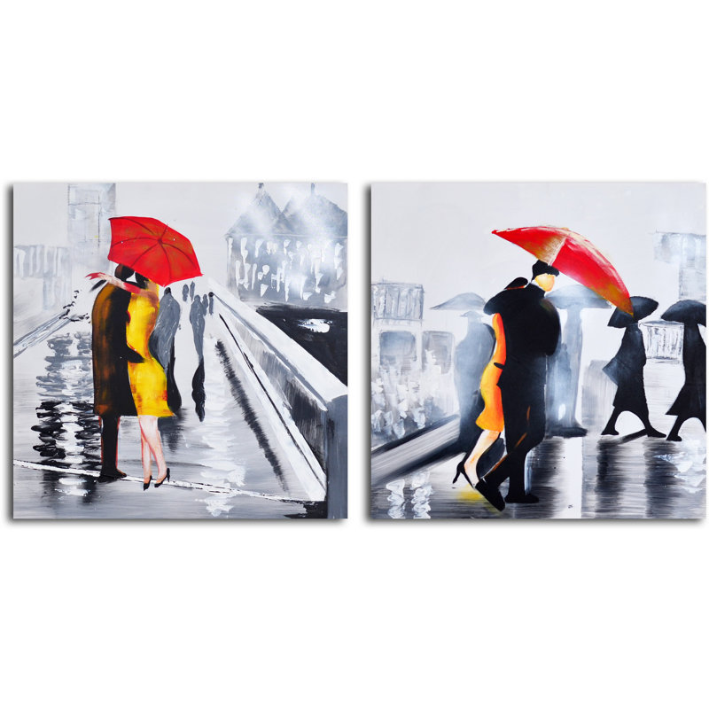 Omax Decor Under The Red Umbrella 2 Piece Painting On Canvas Set