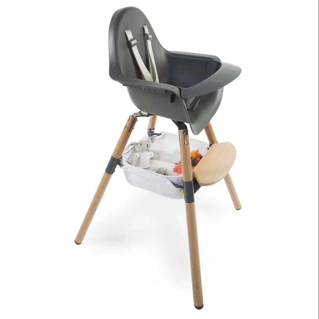 high chair with basket underneath