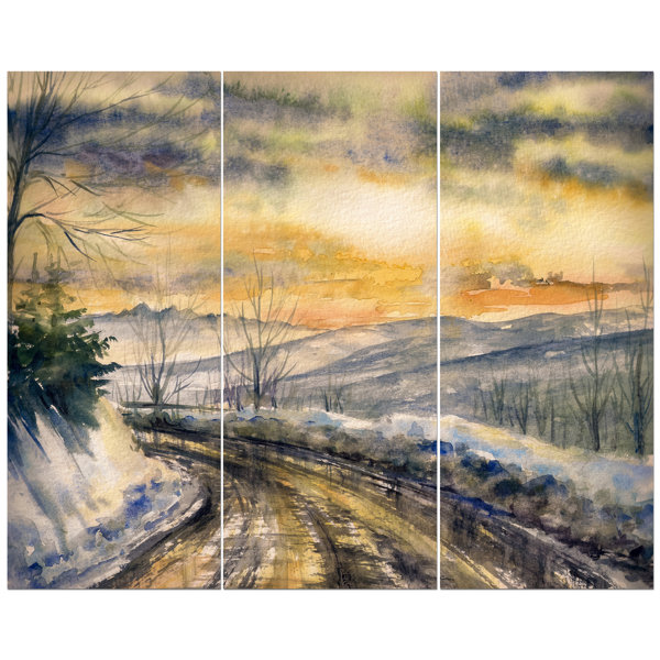 East Urban Home Winter Roads In Mountain Oil Painting Print