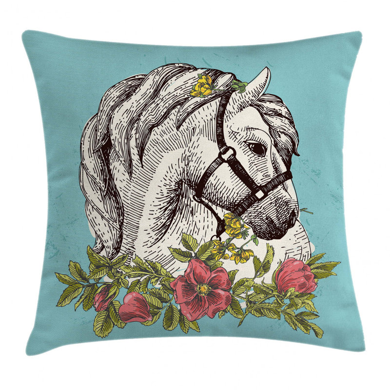 East Urban Home Boho Horse Opium Blossoms Poppy Wreath Indoor Outdoor 28 Throw Pillow Cover Wayfair