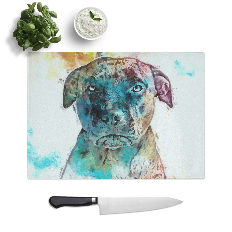 East Urban Home Tempered Glass A Staffordshire Bull Terrier Dog Chopping Board Wayfair Co Uk