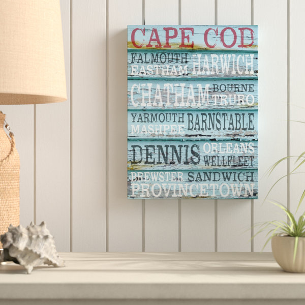 Breakwater Bay Trego Cape Cod Painted Blue Wrapped Canvas Textual Art Print Wayfair