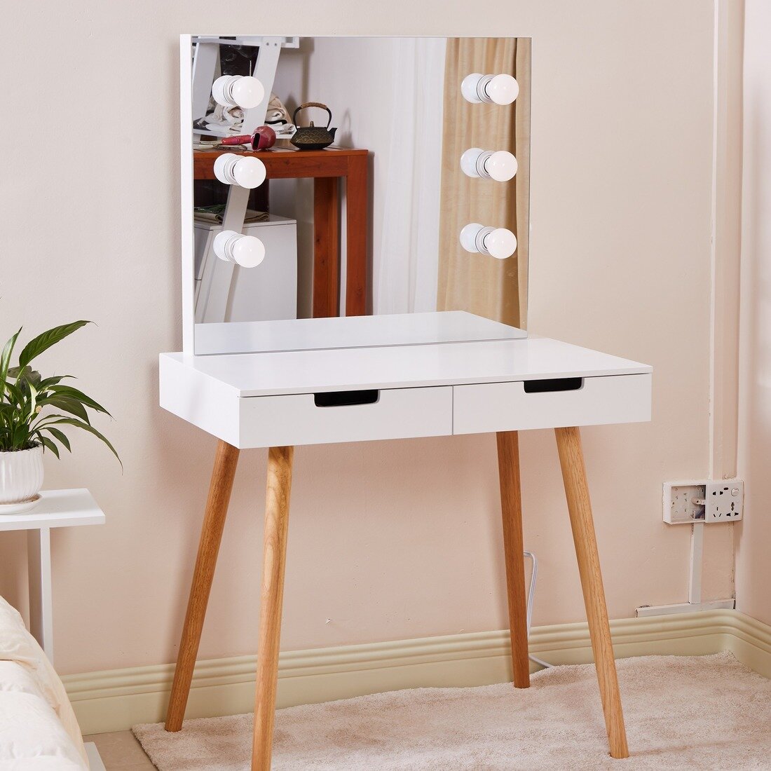 Details about   Elegant Vanity Table Makeup Mirror Set Stool Chair Bedroom Decor Wood Furniture 