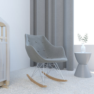 Bullsbrook Modern Upholstered Rocking Chair – Small Accent Chair for Nursery, Kids, or Living Room | Nursing Chair with Curved Back & Wood Rocker Legs