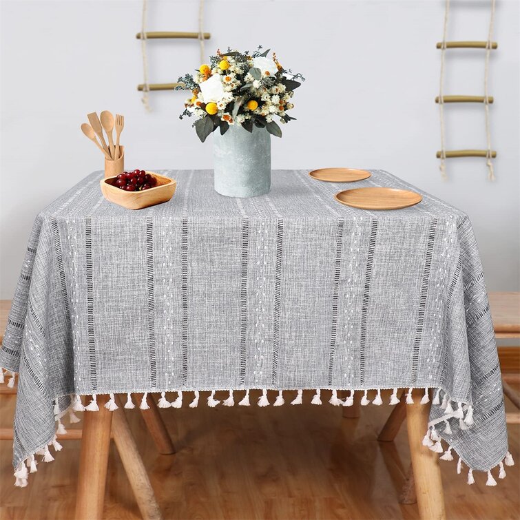 Solid Cotton Table Cloth Tassel Home Kitchen Rectangular Tablecloth for Dining