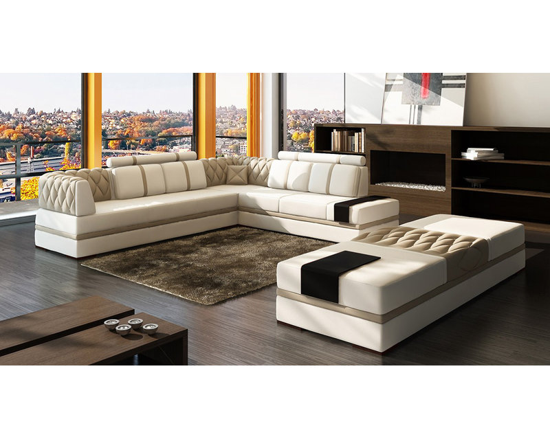 Hokku Designs Magdalena 120" Wide Faux Leather Right Hand ...